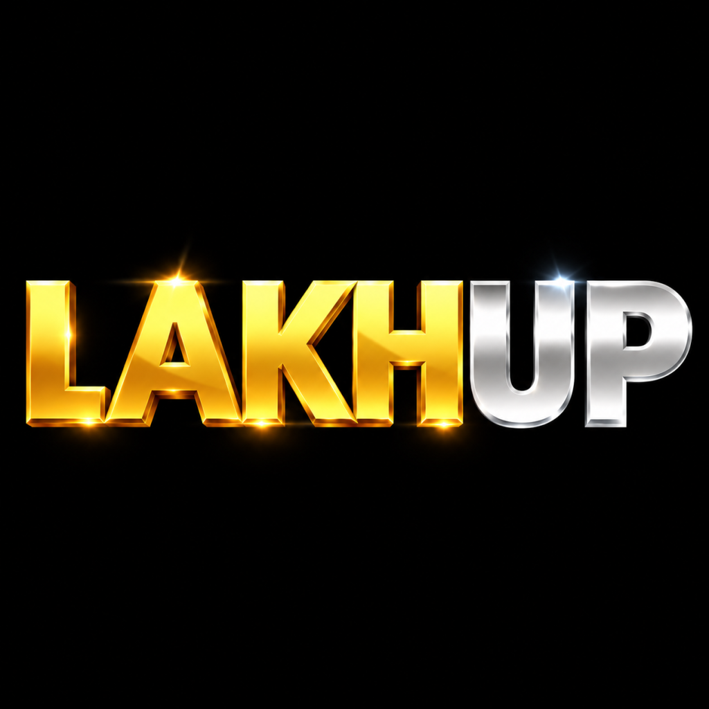 LakhUp Game logo in gold and silver metallic text on a black background